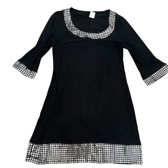 Tiana B - Embellished Black Cocktail Shift Dress with Silver Accent - Size Large - Picture 6 of 7